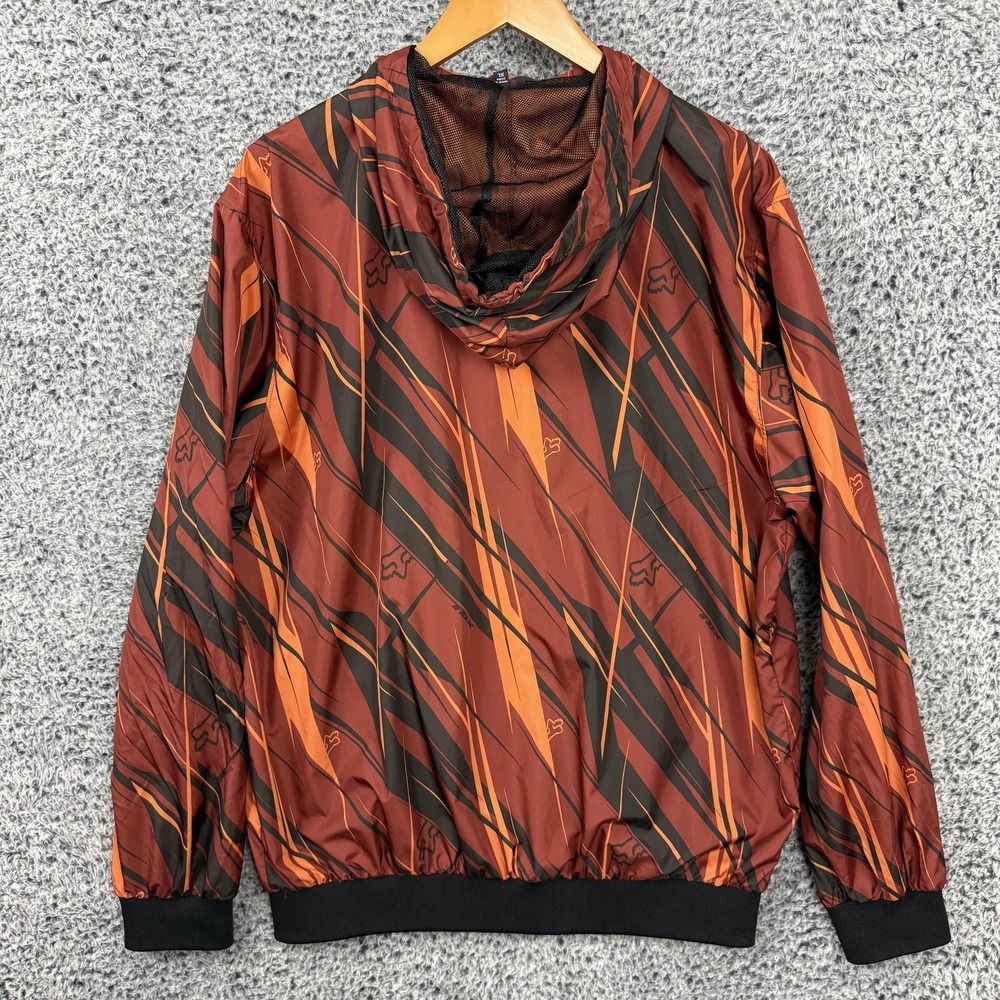Fox Racing Jacket Mens XL Brown Hooded Windbreaker Full Zip Lightweight Graphic - Picture 2 of 10